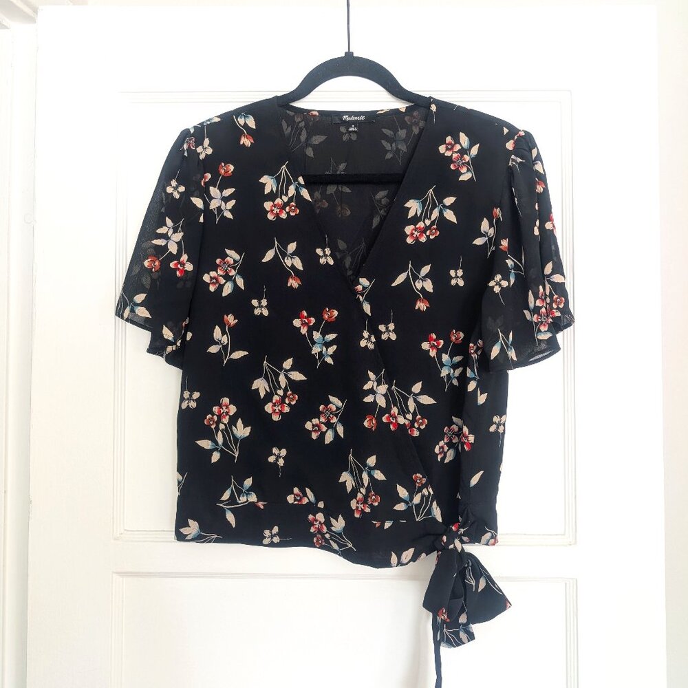 Madewell Wrap Top Blouse Floral Black - Medium